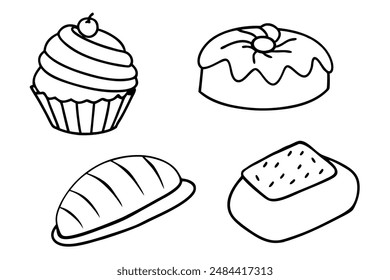 Pastries delicate line art vintage dessert illustration style