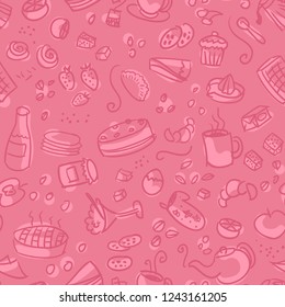 Pastries and desserts hand drawn seamless pattern