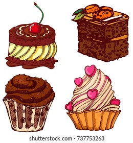 pastries isolated vector on white background , hand drawing, food
