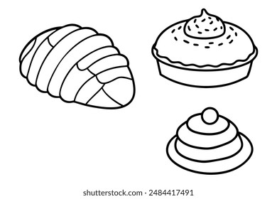 Pastries line art sketch minimalist dessert artwork