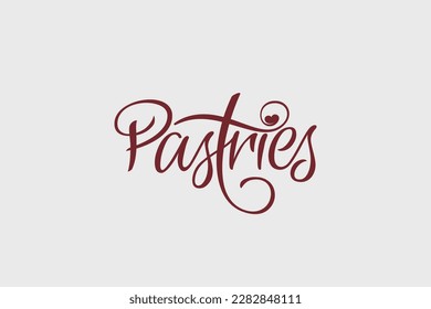 pastries logo with a combination of pastries lettering and a heart on letter T