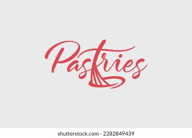 pastries logo with a combination of pastries lettering and the letter T shaped like a whisk