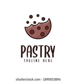 Pastries Logo Design, Cookie Bite Icon With Chocolate Chip Sprinkles
