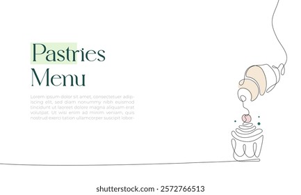 Pastries menu cards. One line vector illustration.
