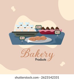 Pastries with price labels. Vector illustration
