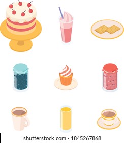 Pastries set. Isometric vector illustration in flat design.