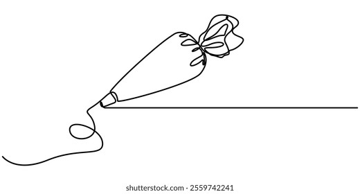 Pastry bag with cream one line art, Continuous one line drawing of pastry bag. Vector illustration, Recipe continuous line drawing, pro vector simple design.