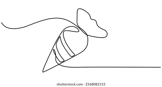 Pastry bag with cream one line art, Continuous one line drawing of pastry bag. Vector illustration, Pastry bag colored icon, Pastry bag outline icon vector illustration. Black line confectionery.