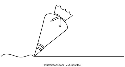 Pastry bag with cream one line art, Continuous one line drawing of pastry bag. Vector illustration, Pastry bag colored icon, Pastry bag outline icon vector illustration. Black line confectionery.