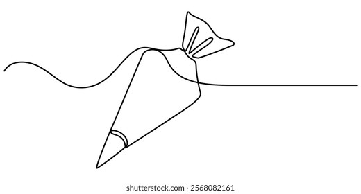 Pastry bag with cream one line art, Continuous one line drawing of pastry bag. Vector illustration, Pastry bag colored icon, Pastry bag outline icon vector illustration. Black line confectionery.