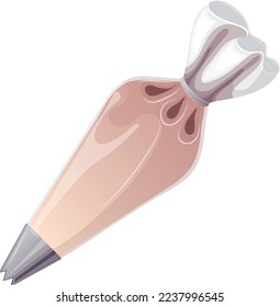 Pastry bag with cream vector isolated illustration. Kitchen design, menus, and cards for cafes, pastry shops, and restaurants. 