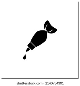 Icono de glifo de bolso de bolso de pastelería. Bolsa triangular. Se utiliza para decorar pasteles, pasteles. Concepto de herramientas de cocina. Señal plana rellena. Ilustración vectorial de silueta aislada