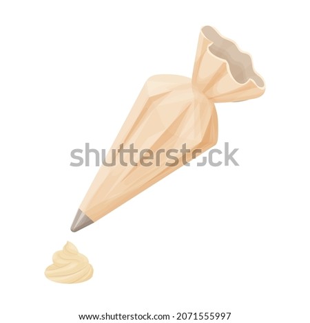 Pastry Bag icing, baking process in cartoon flat style isolated on white background. Kitchen equipment, utensil. For cake decoration, cream preparation. Vector illustration