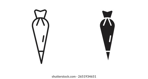 Pastry bag icon. Flat and stroke versions. Graphic elements.