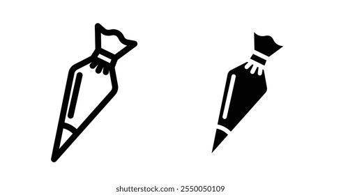 Pastry bag Icon set in black filled and line.