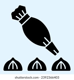 Pastry bag solid icon. Creamy tube, baking process with three form shapes. Home-style kitchen vector design concept, glyph style pictogram on white background, use for web and app. Eps 10