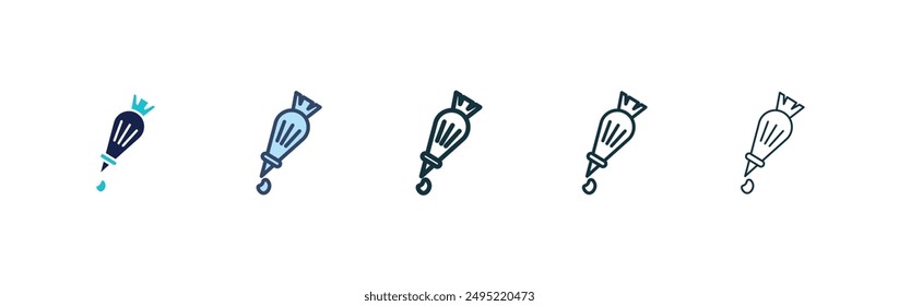 Konditortasche Vektorgrafik Icon Set schwarz gefüllt und umrissen Stil.