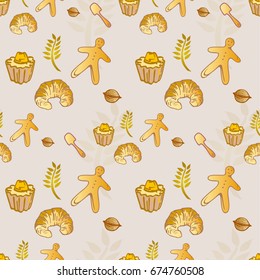 Pastry Bakery Croissant Seamless Pattern - Hand drawn