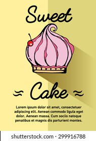 Pastry and bakery desserts mini poster vector illustration. Cake. Bakery. Flat illustration. Pastry shop icon isolated on background, cafe, restaurant or pastry menu design.  Logo. Sweet cake