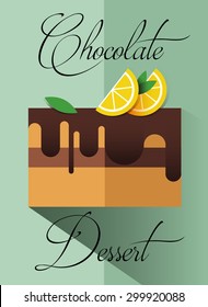 Pastry and bakery desserts mini poster vector illustration. Cake. Bakery. Flat illustration. Pastry shop icon isolated on background, cafe, restaurant or pastry menu design.  Logo. Chocolate dessert