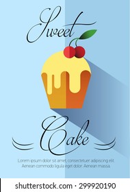 Pastry and bakery desserts mini poster vector illustration. Cake. Bakery. Flat illustration. Pastry shop icon isolated on background, cafe, restaurant or pastry menu design.  Logo. Sweet cake