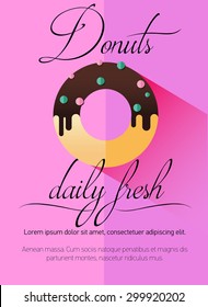 Pastry and bakery desserts mini poster vector illustration. Cake. Bakery. Flat illustration. Pastry shop icon isolated on background, cafe, restaurant or pastry menu design.  Logo. Donut