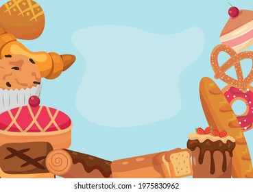pastry bakery set icons frame