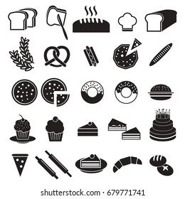 Pastry baking food vector icon set