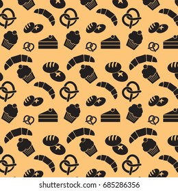Pastry baking vector pattern on orange background