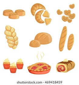 Pastry And Bread Bakery Assortment Set Of Isolated Icons