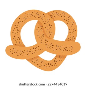 Pastry bread pretzel from wheat, whole grain and rye, bakery food, bun, donut. Small loaf. Vector flat illustration isolated on background