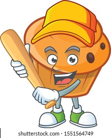 Pastry brioche mascot with playing baseball cartoon character