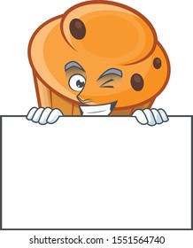 Pastry brioche mascot with squinting with board cartoon character