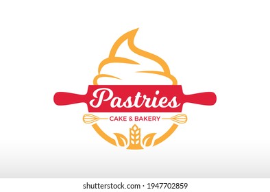 Pastry Cake and Bakery Logo Design Vector Icon Illustration.