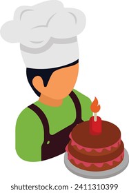 Pastry Cake Chef isometric concept, Patissier or Cake decorator vector icon design, Bakery and Baker symbol food preparation and Kitchen Utensils sign, Recipe development stock illustration