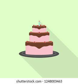 Pastry cake flat color icon, long shadow