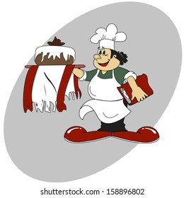 pastry chef with cake on a gray background. vector