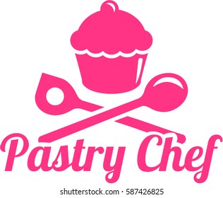 Pastry chef with cupcake and tools