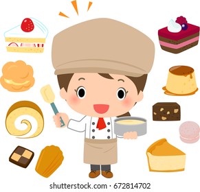 A pastry chef and many confectionery