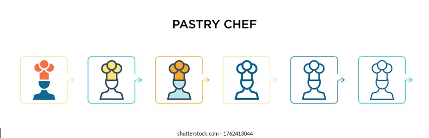 Pastry chef vector icon in 6 different modern styles. Black, two colored pastry chef icons designed in filled, outline, line and stroke style. Vector illustration can be used for web, mobile, ui