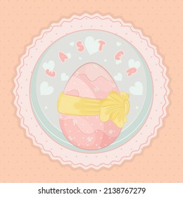 Pastry colored label with an easter egg and a ribbon Easter Vector