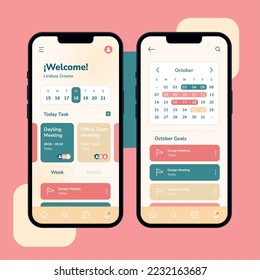 Calendario pastelero aplicación móvil plantilla de simulación ui ilustración vectorial
