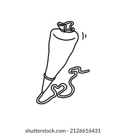Pastry confectionery bag for baking product decoration with cream and dough, hand drawn doodle style vector illustration isolated on white background.