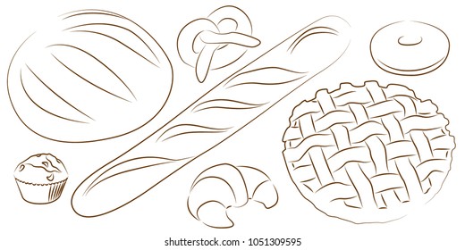  pastry contour vector illustration isolated