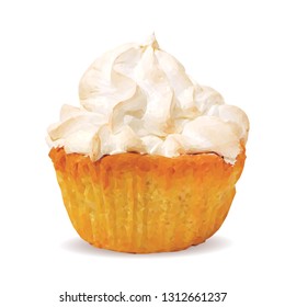 Pastry with cream low poly. Delicious pastry with cream. Tasty cake. Design elements for cake packaging. Vector illustration. Pastry with cream in triangulation technique. 
