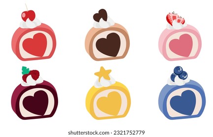 Pastry, cupcake, cake, fruit, and macaron all with floral decorations. a collection of delicious treats topped with whipped cream and chocolate glaze. Vector image set off on a white background