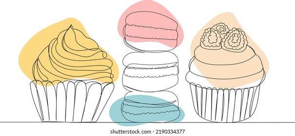 pastry drawing by one continuous line, vector