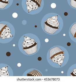 Pastry hand drawn seamless pattern. Doodle background collection confections. Icon set vector