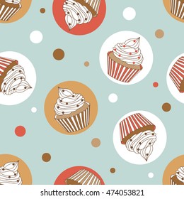 Pastry hand drawn seamless pattern. Doodle background collection confections. Backdrop with food icon set vector