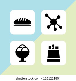 pastry icon. 4 pastry set with bread, dessert and molecular vector icons for web and mobile app